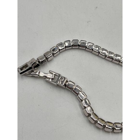 Swarovski Signed Designer Square cut White Rhodium plated Tennis Bracelet - Picture 5 of 9